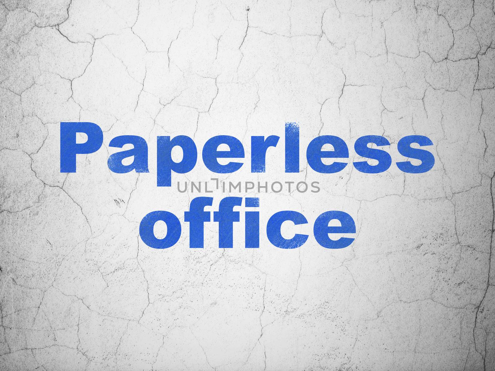 Business concept: Blue Paperless Office on textured concrete wall background