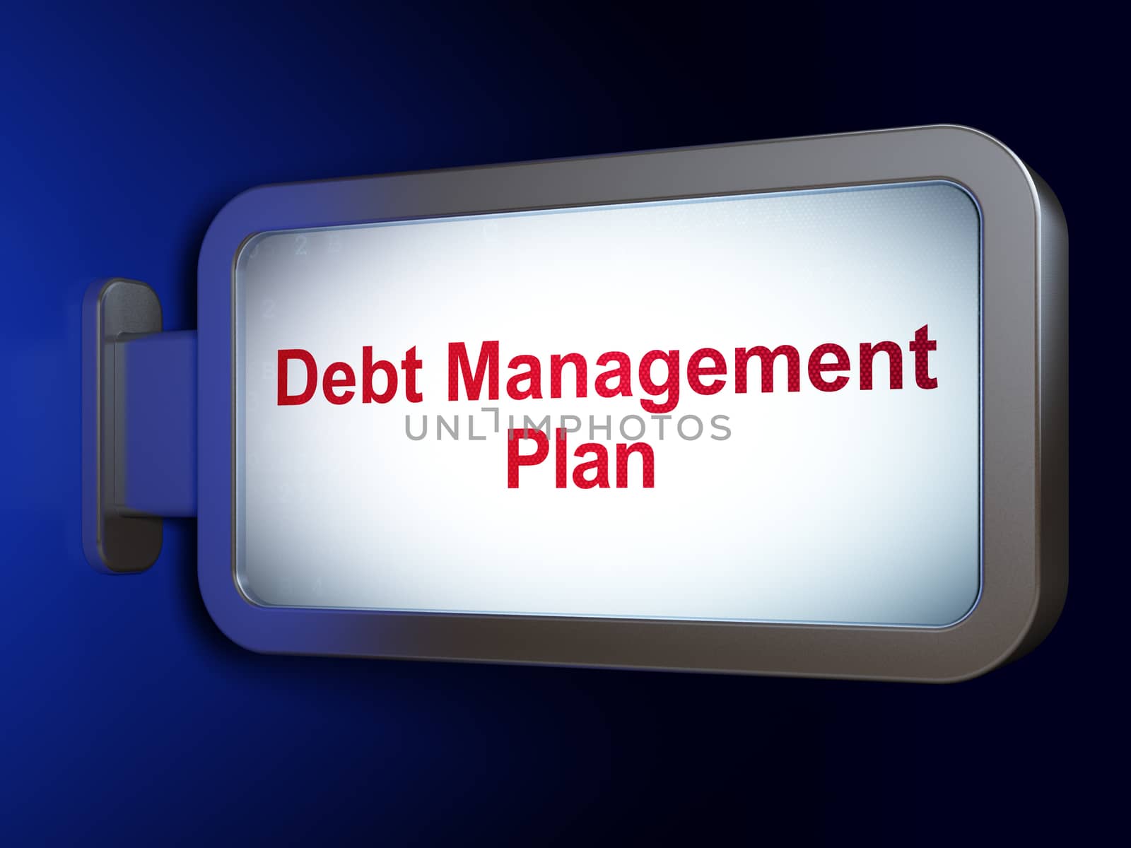 Finance concept: Debt Management Plan on advertising billboard background, 3D rendering