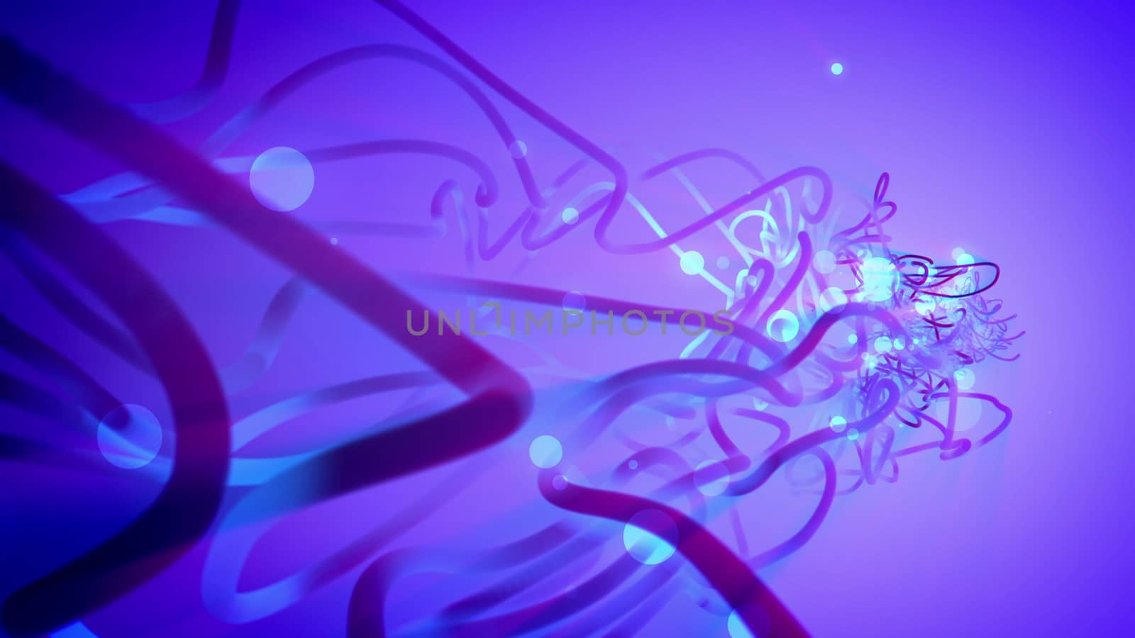 Exciting 3d illustration of several entangled spirals of the dark blue color with shimmering white spots. The spirals are of various forms and shapes in the light blue background