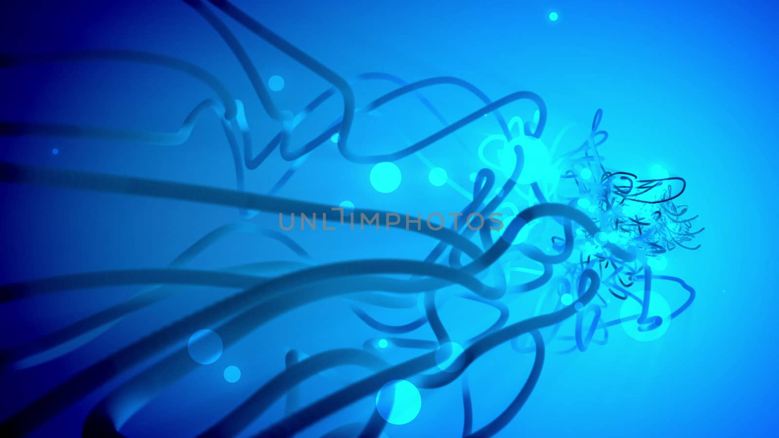 Astonishing 3d rendering of imaginative fantasy strokes and smears of light and dark blue color which have several different  size twisted spirals in the blue-violet background. 