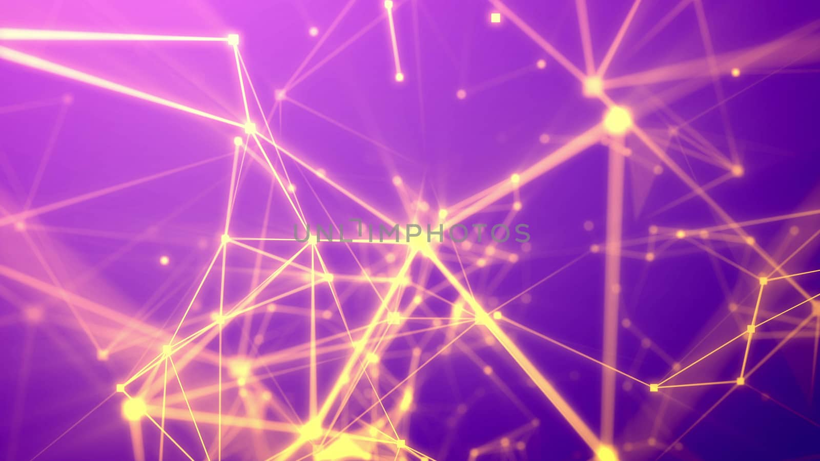 Puzzling 3d rendering of some futuristic expedition through light pink network with sparkling spots, thin tubes, numerous pyramid and crystal looking links in the dark violet  background