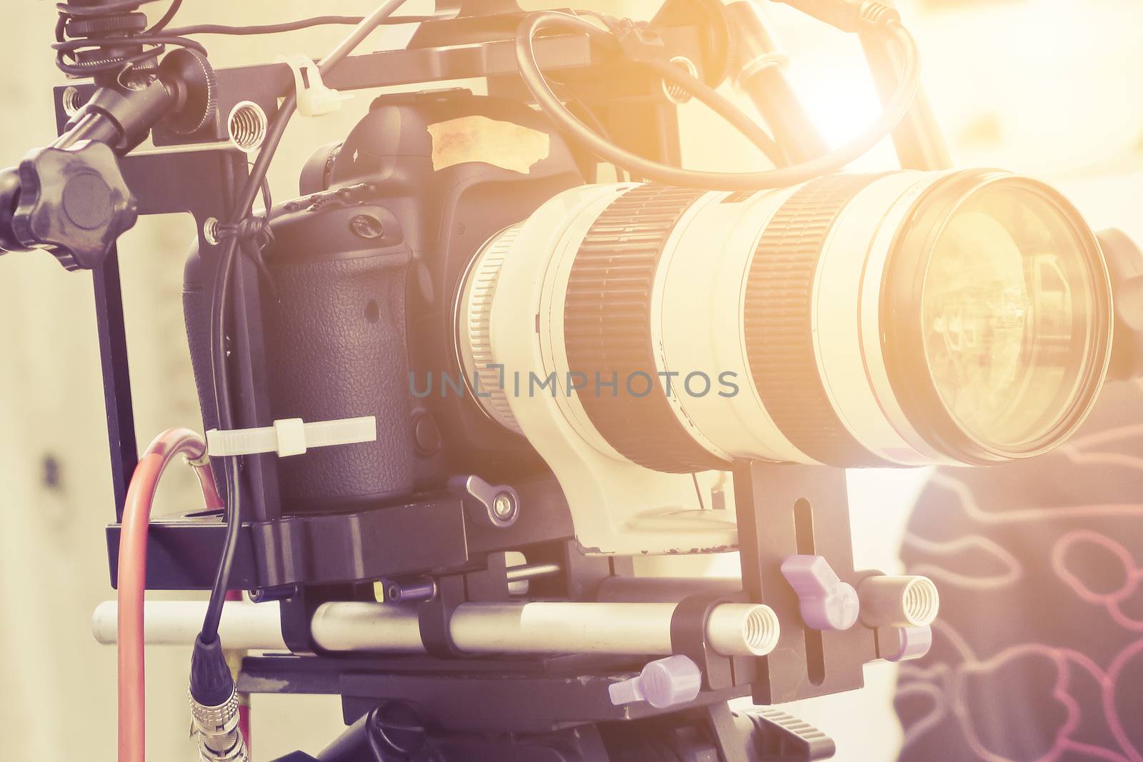 Filming with professional camera, Film Crew.