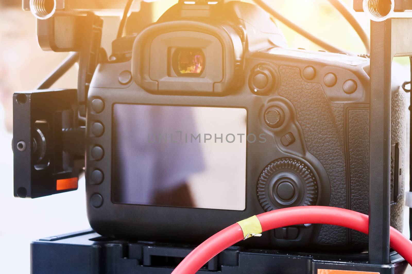 Filming with professional camera, Film Crew.