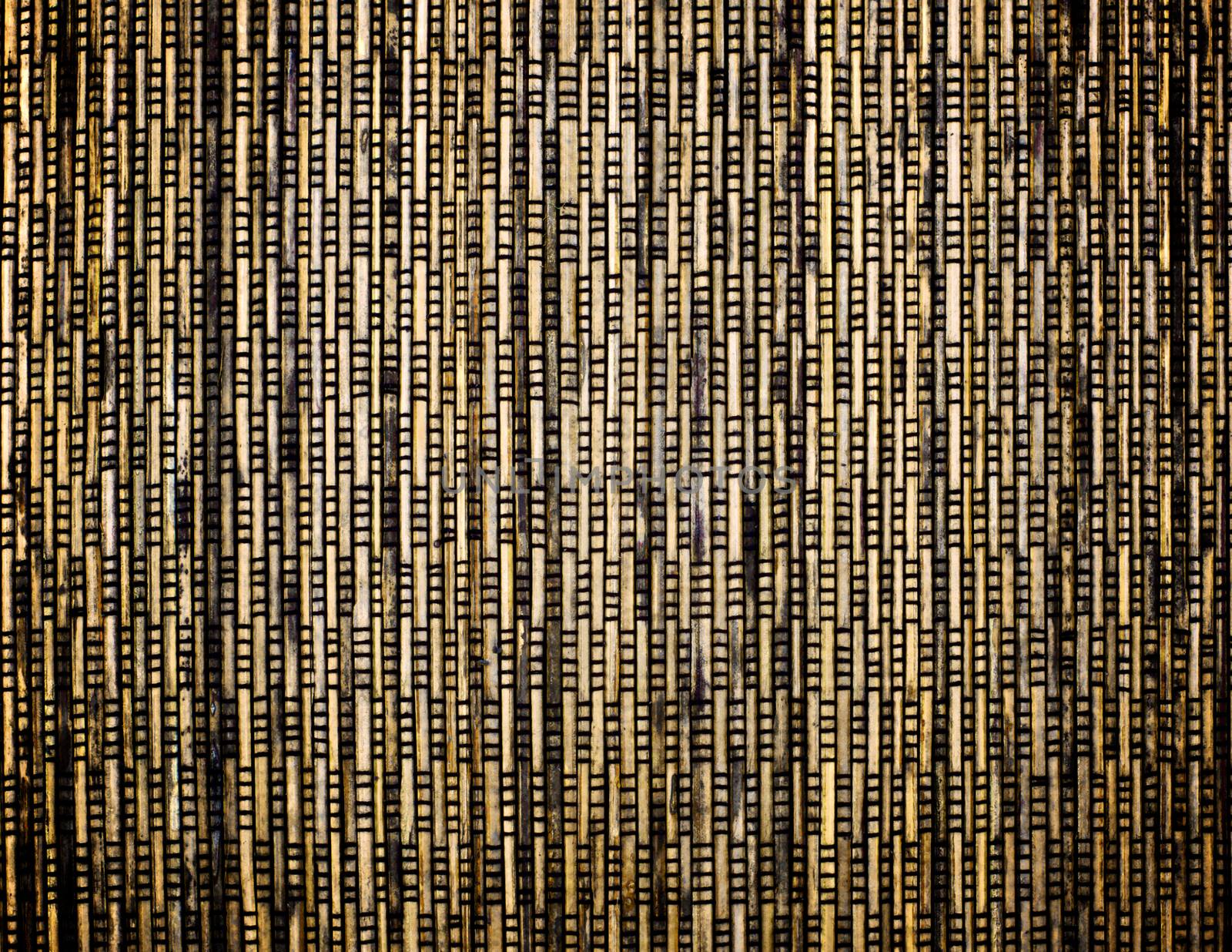 Background of Brown, Yellow and Beige Wicker Straw Mat closeup