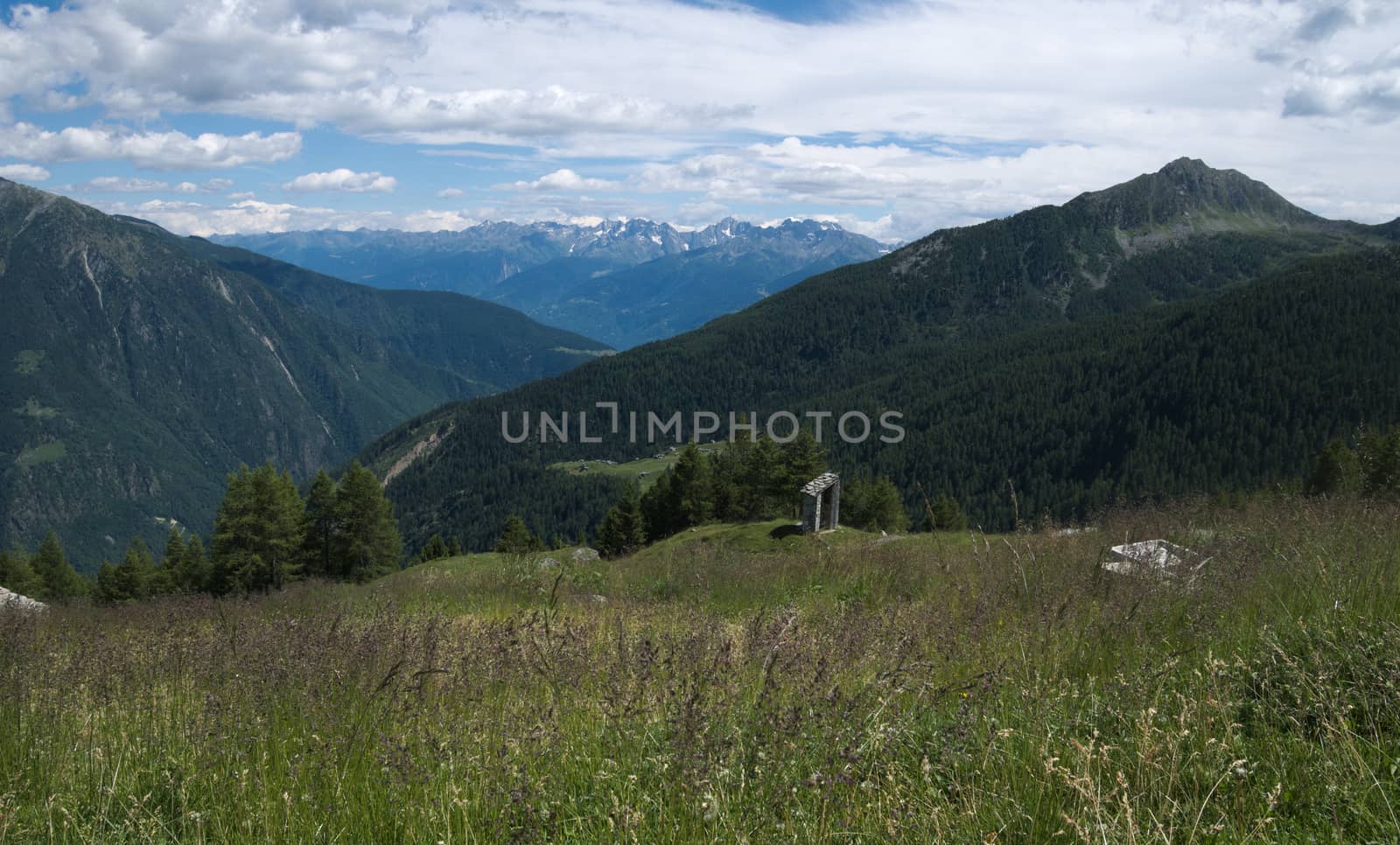 Mountains landscape in spring in Valtellina, northern Italy
