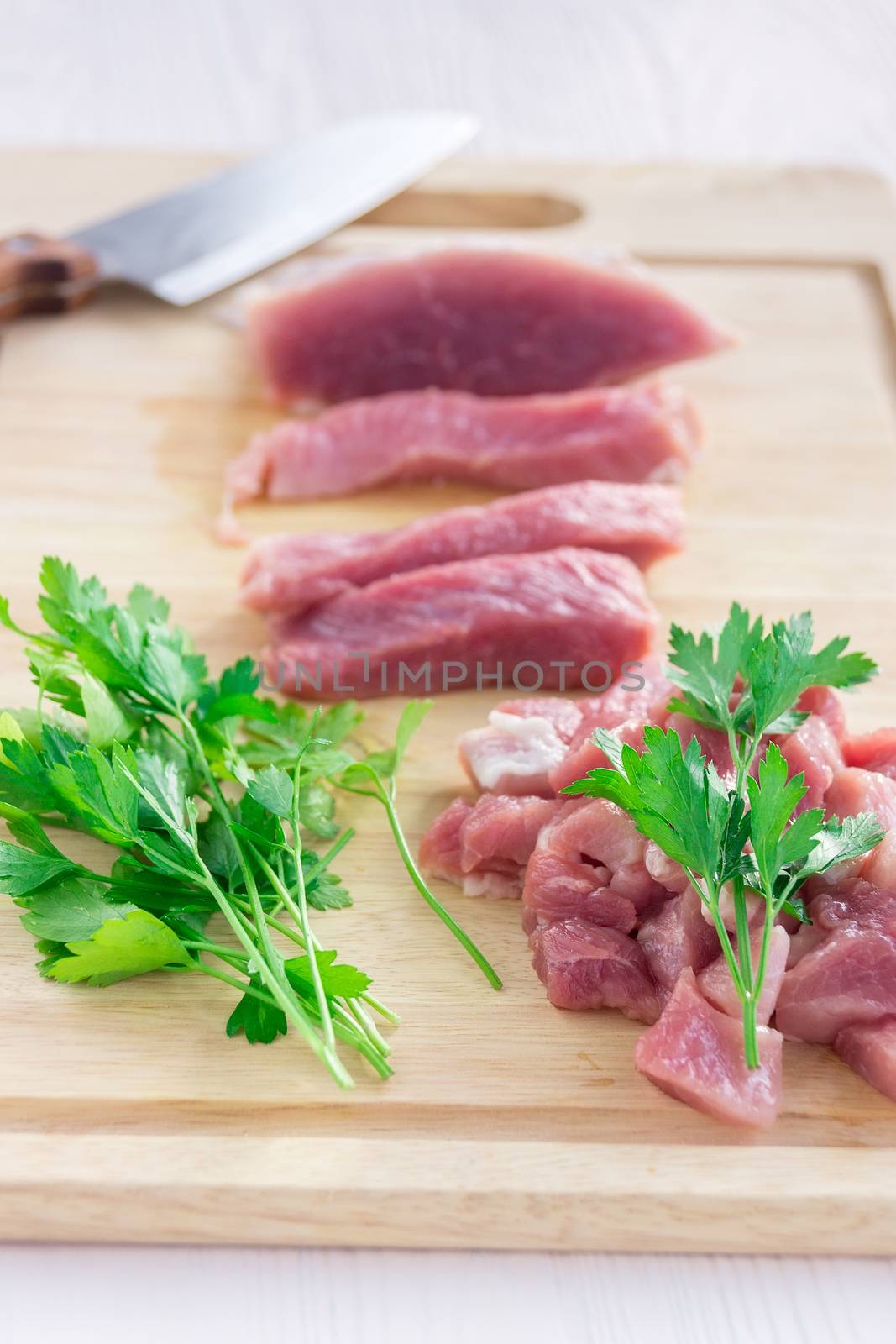 Sliced holy meat on a white background, subject survey