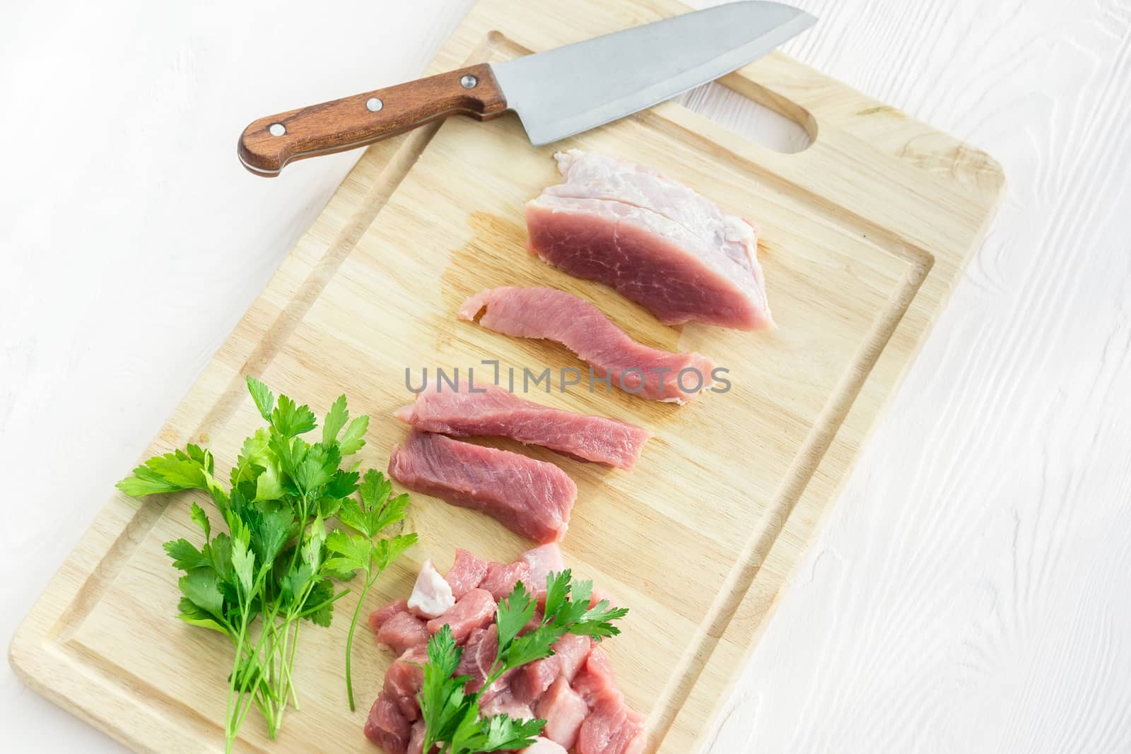 Sliced holy meat on a white background, subject survey