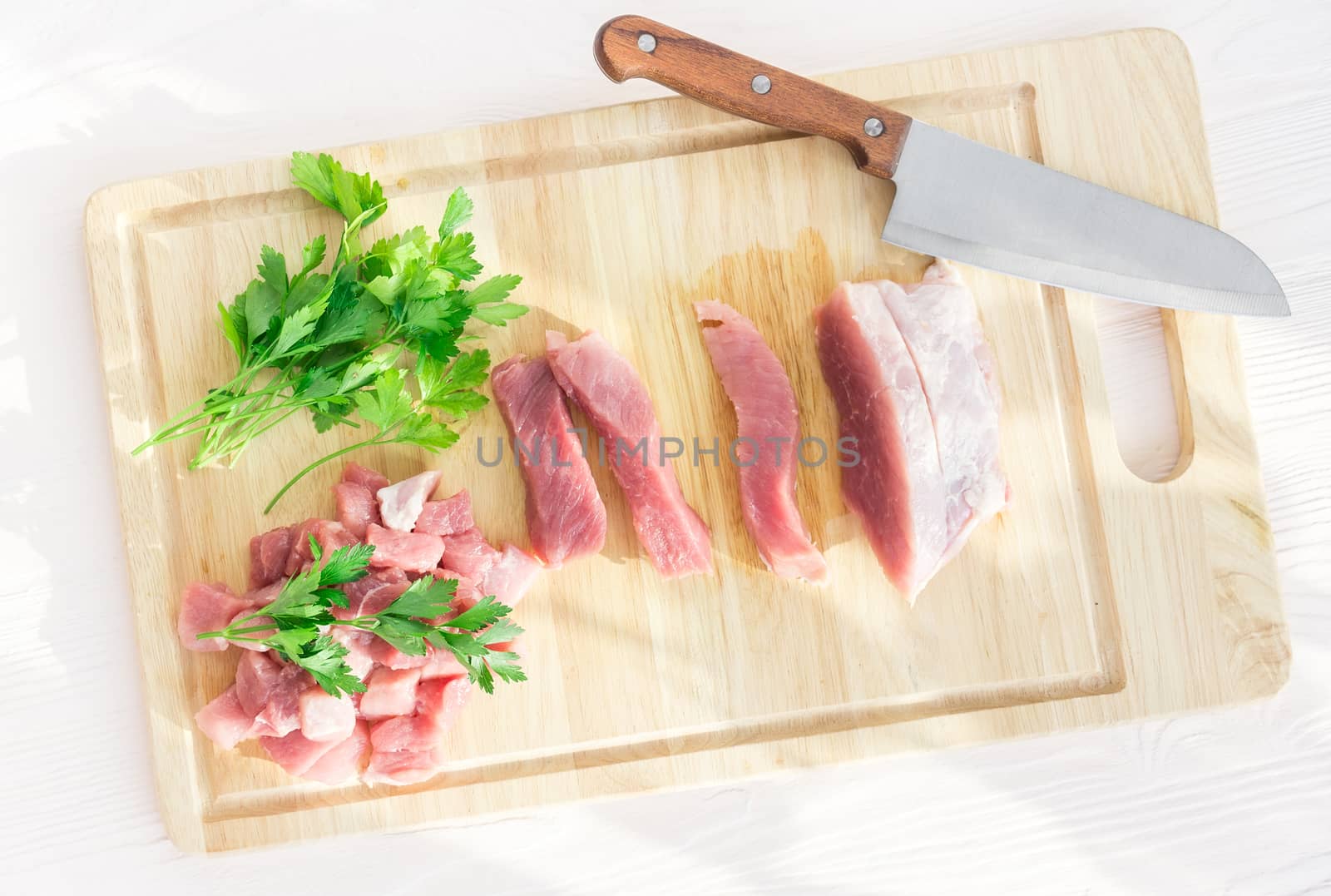 Sliced holy meat on a white background, subject survey