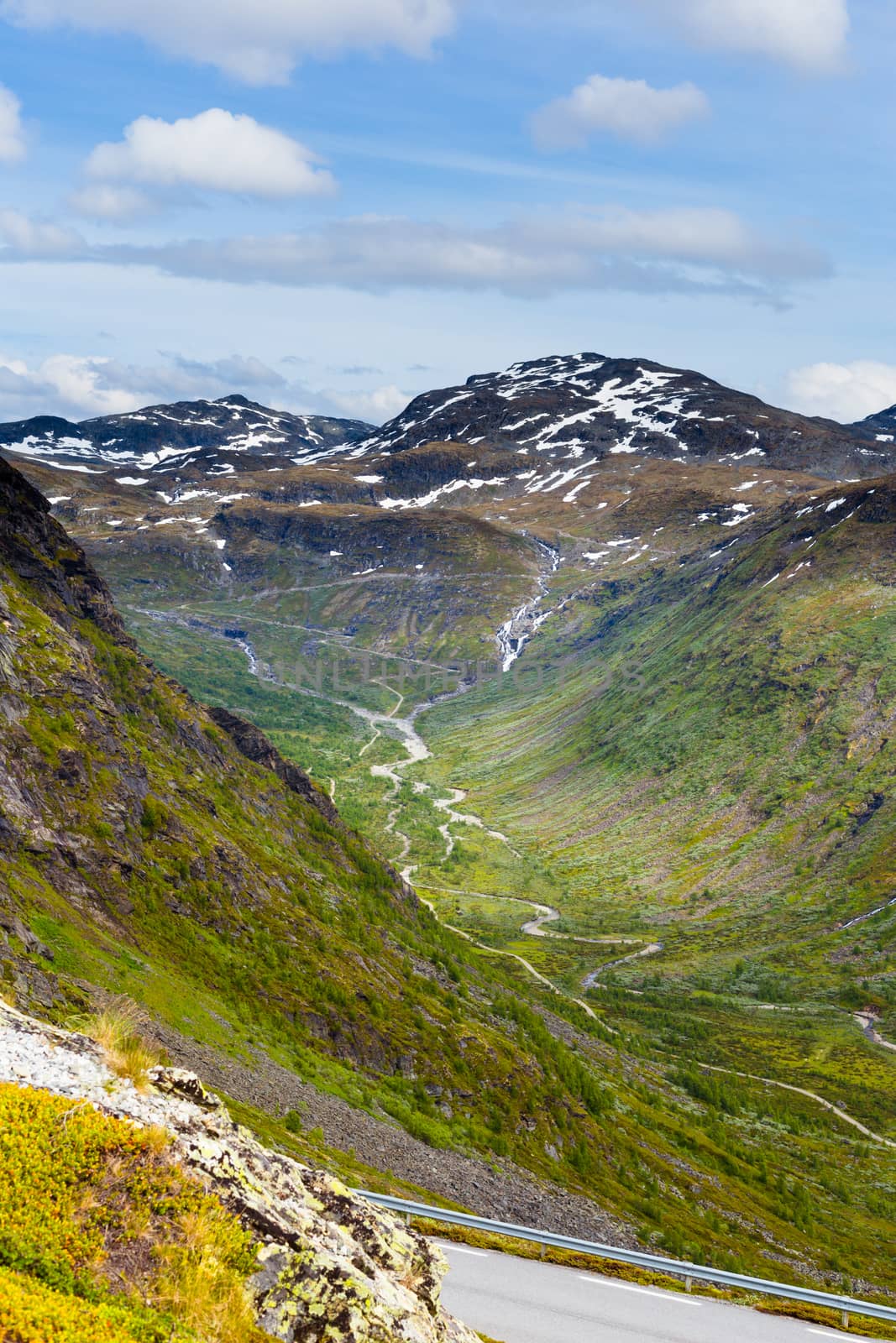 Road, river and mountain in Norway