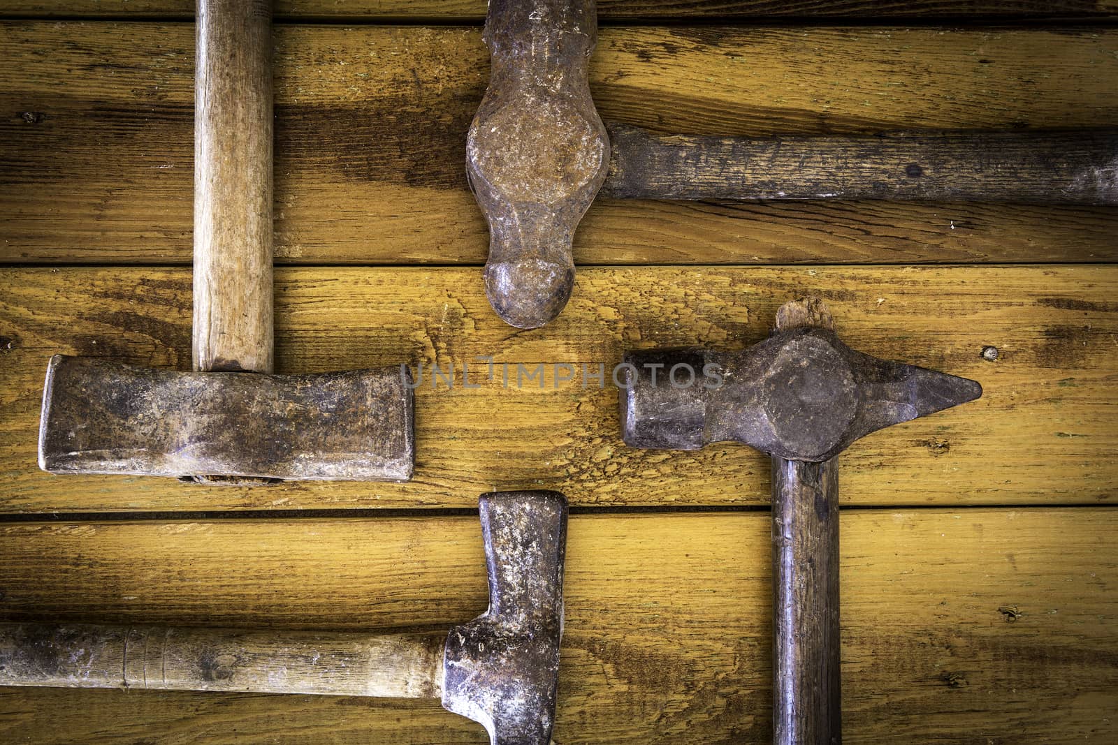 Group of  old oxide vintage tools. Hammers by nachrc2001