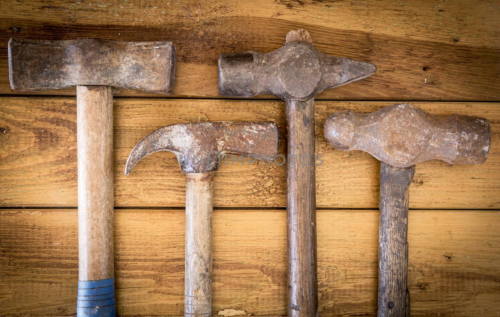 Group of  old oxide vintage tools. Hammers