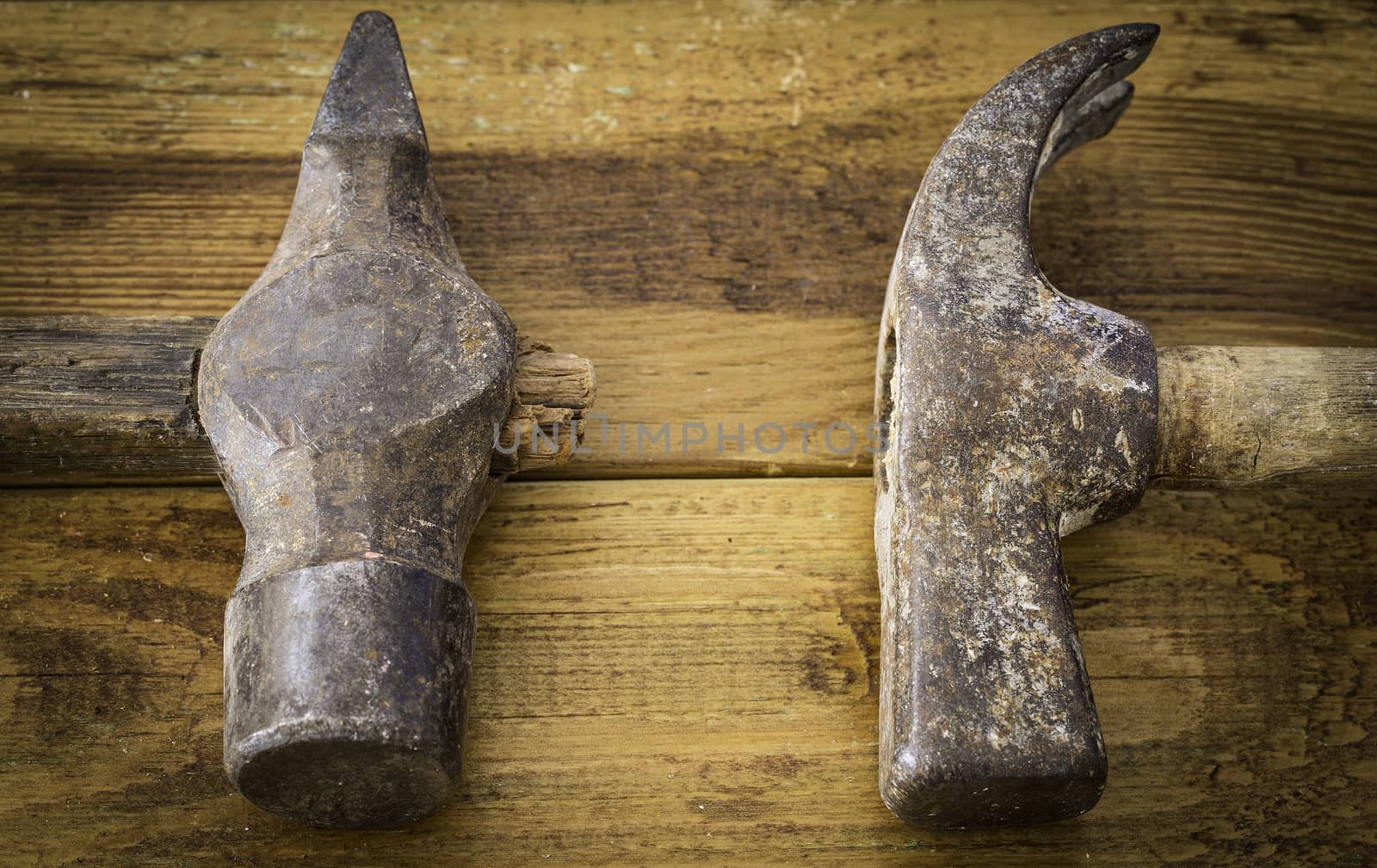 Group of  old oxide vintage tools. Hammers
