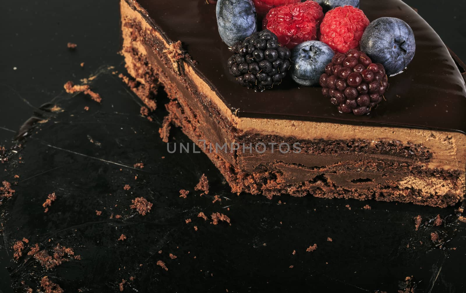 Delicious red fruits pie with chocolate