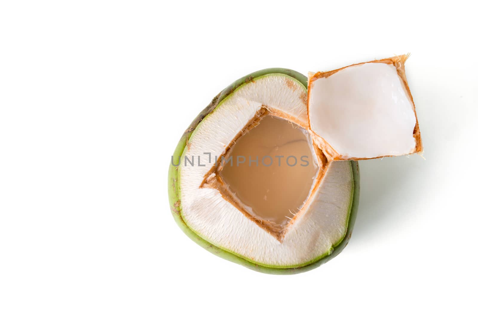 open fresh coconut isolated on white