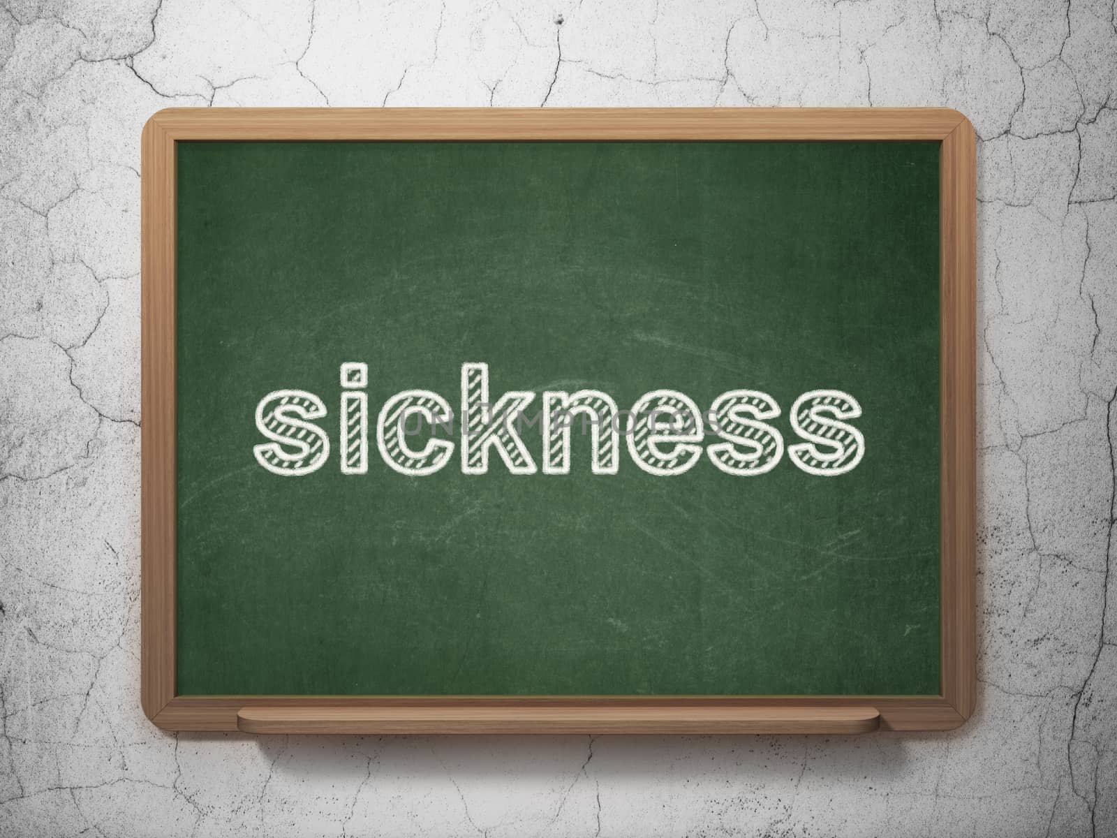 Health concept: text Sickness on Green chalkboard on grunge wall background, 3D rendering