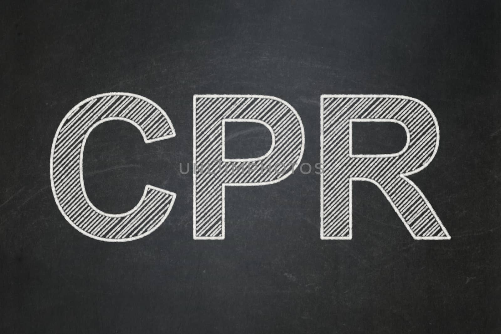 Healthcare concept: text CPR on Black chalkboard background