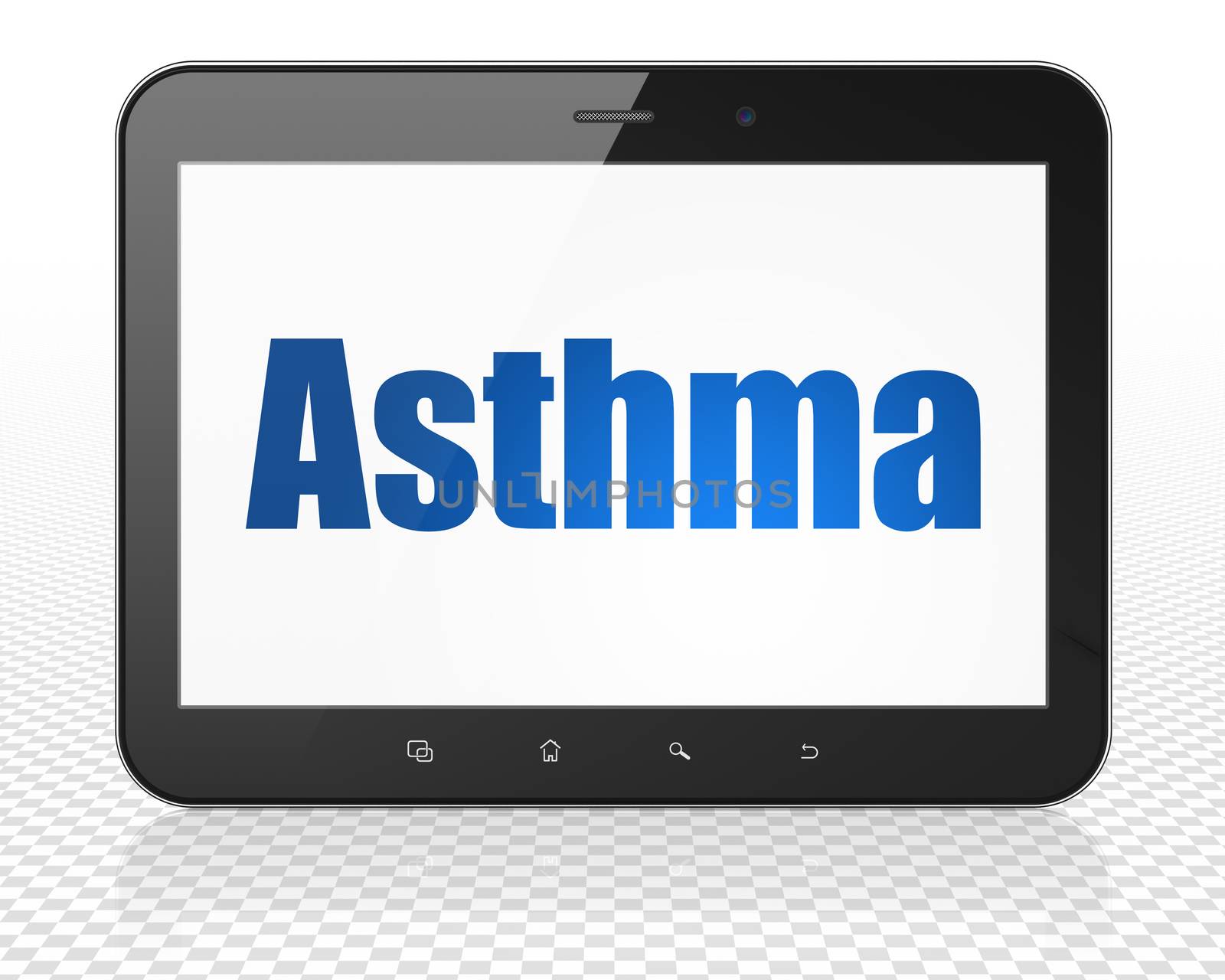 Healthcare concept: Tablet Pc Computer with blue text Asthma on display, 3D rendering