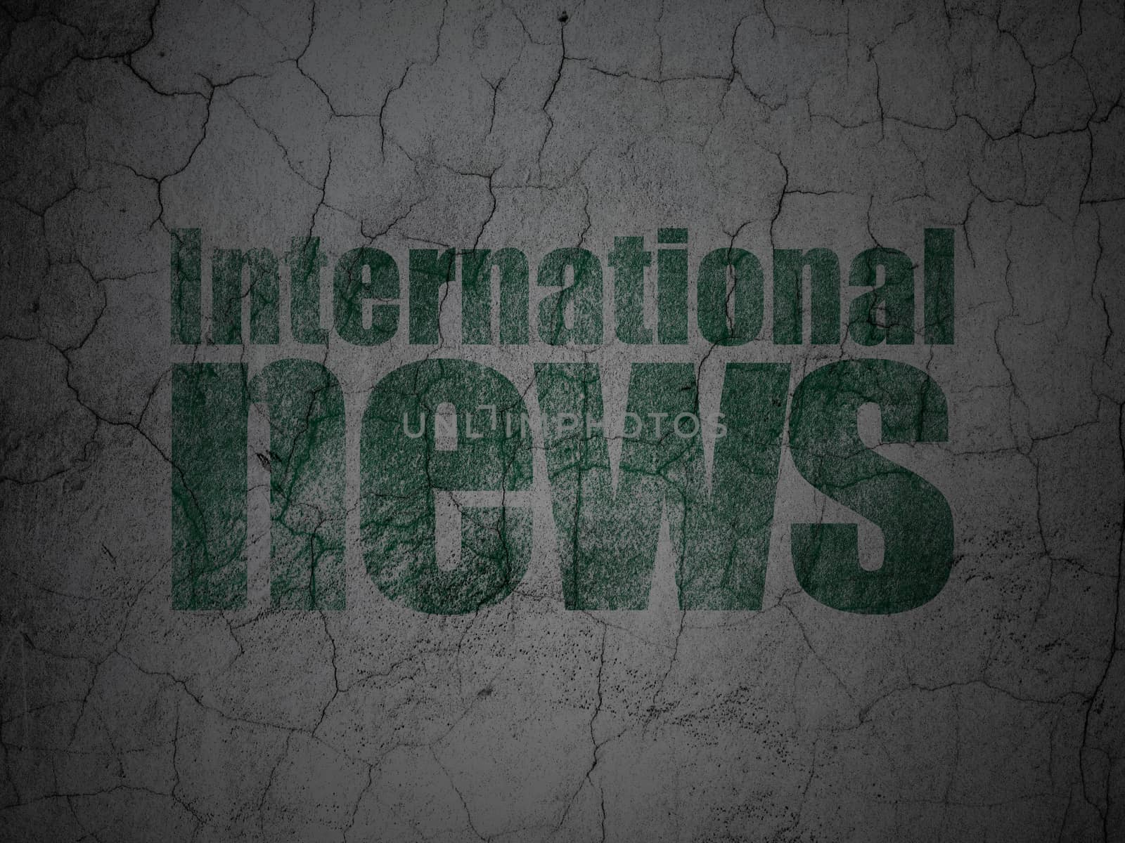News concept: Green International News on grunge textured concrete wall background