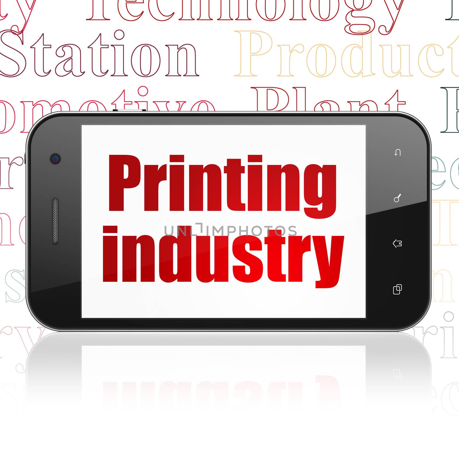 Manufacuring concept: Smartphone with Printing Industry on display by maxkabakov