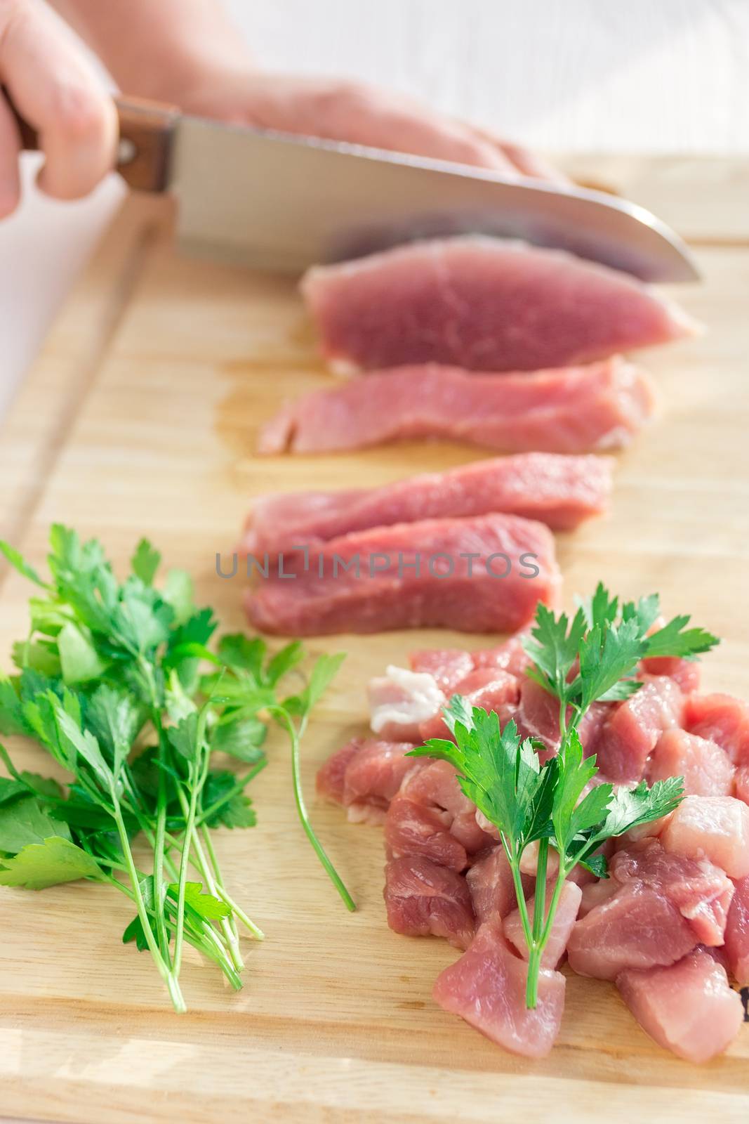 Sliced holy meat on a white background, subject survey