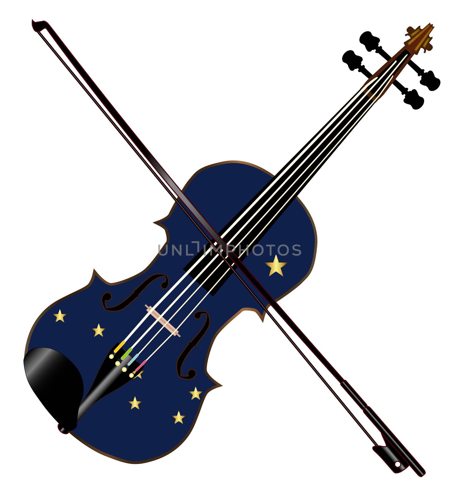A typical violin with Alaska state flag and bow isolated over a white background