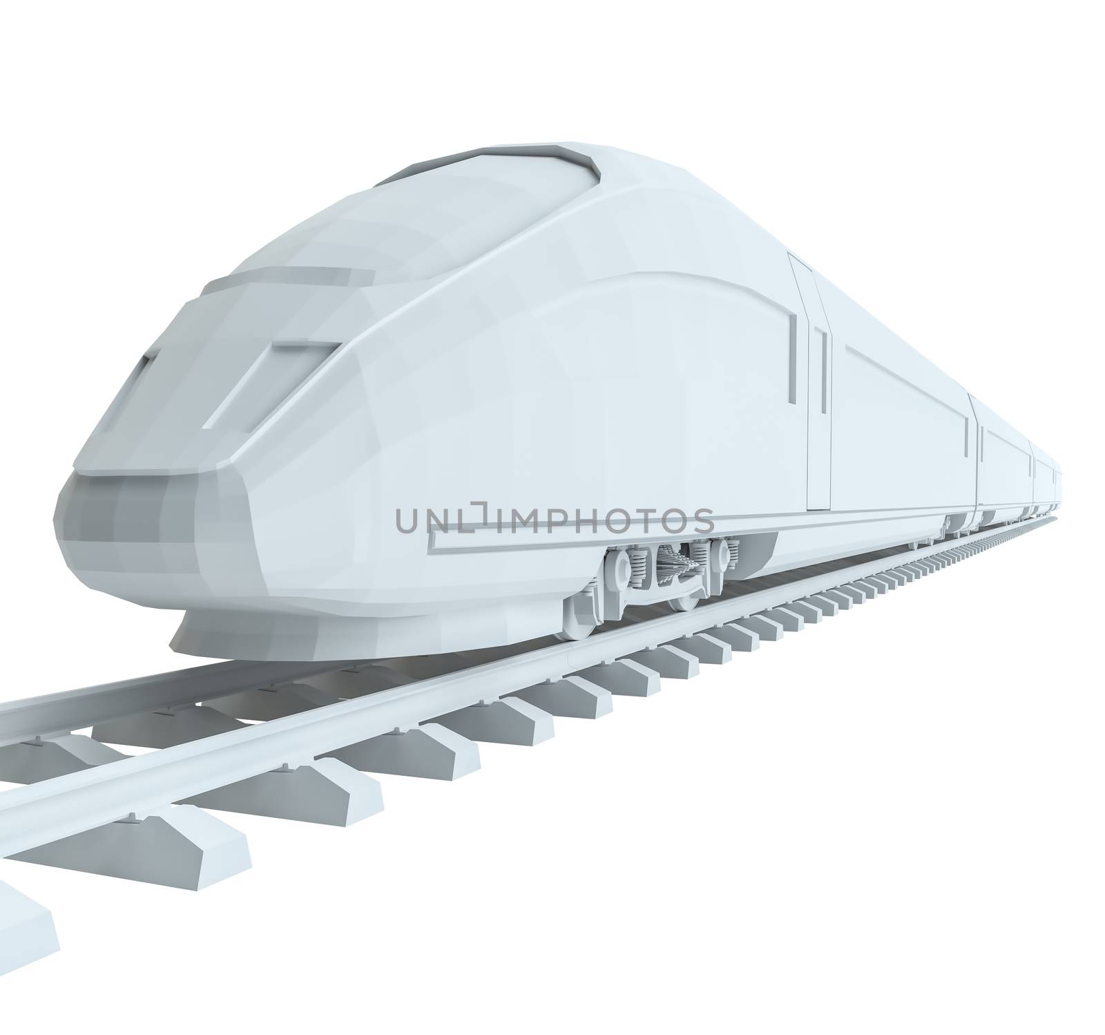 White high-speed train, isolated on white background. 3d illustration