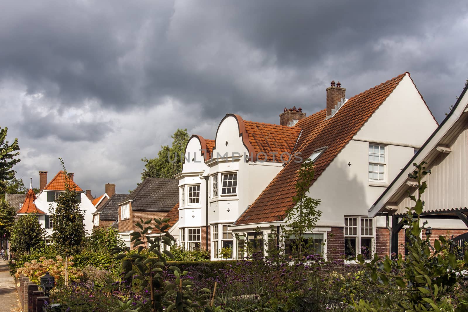 Street with classic houses in the Lansink district in Hengelo in the Netherlands