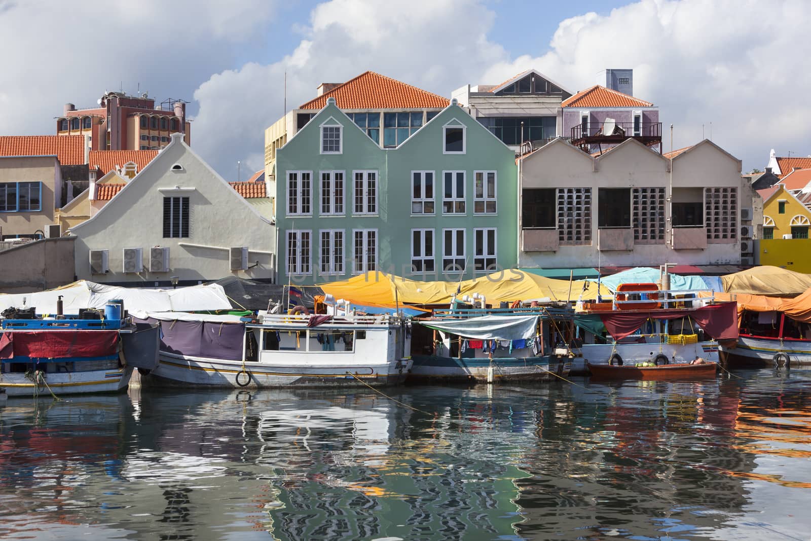 Colorful floating fruit market in Willemstad on Curacao