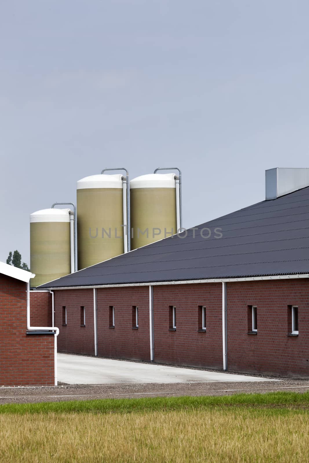 Modern and clean brick farm building in the Netherlands