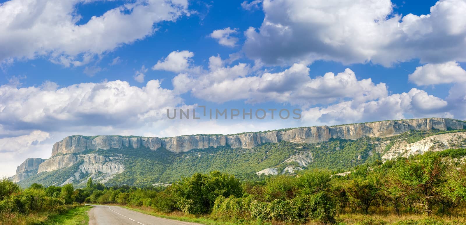 Panorama of the table hill against the sky with clouds by anmbph