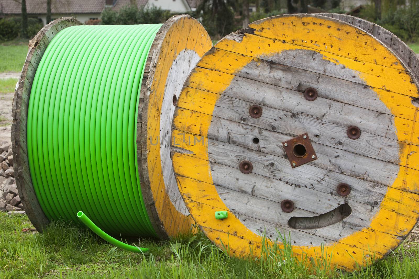 Industrial spools with green tube in the Netherlands