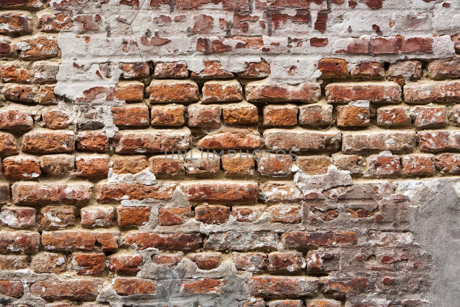 Brick wall wall from the 17th century in a traditional Belgian “Gerste broden”  style. 