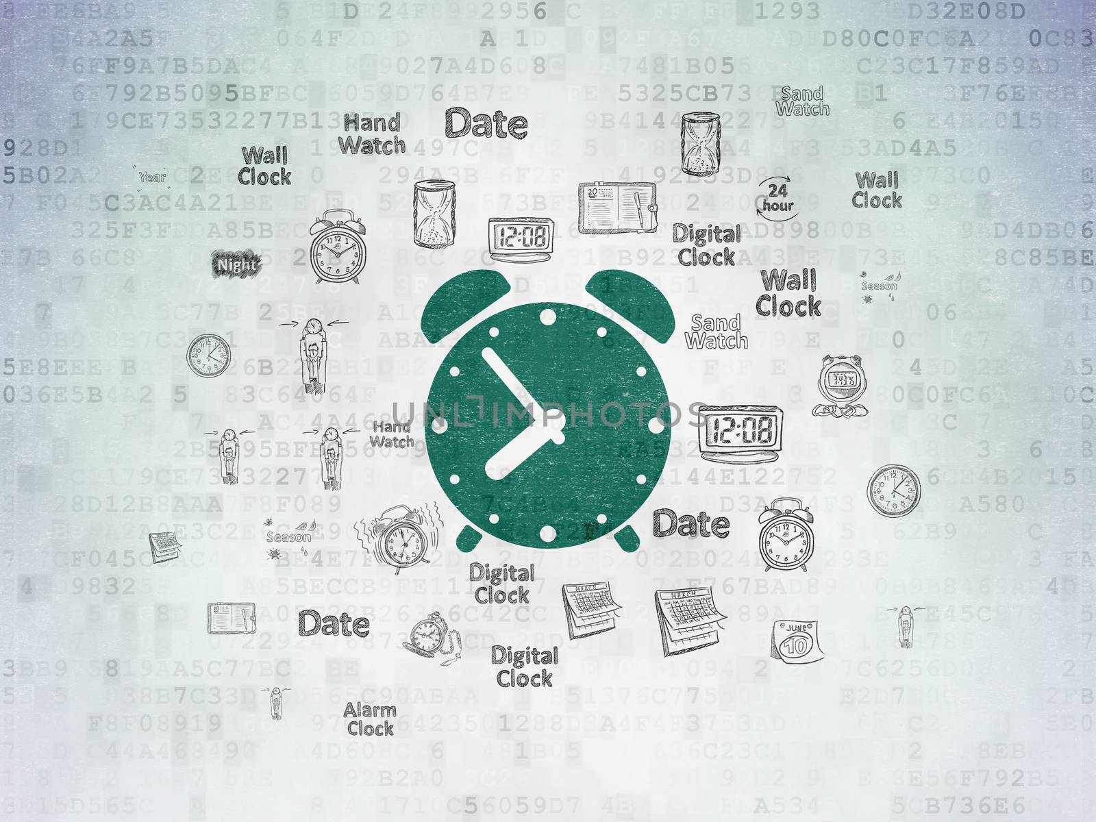 Time concept: Alarm Clock on Digital Data Paper background by maxkabakov