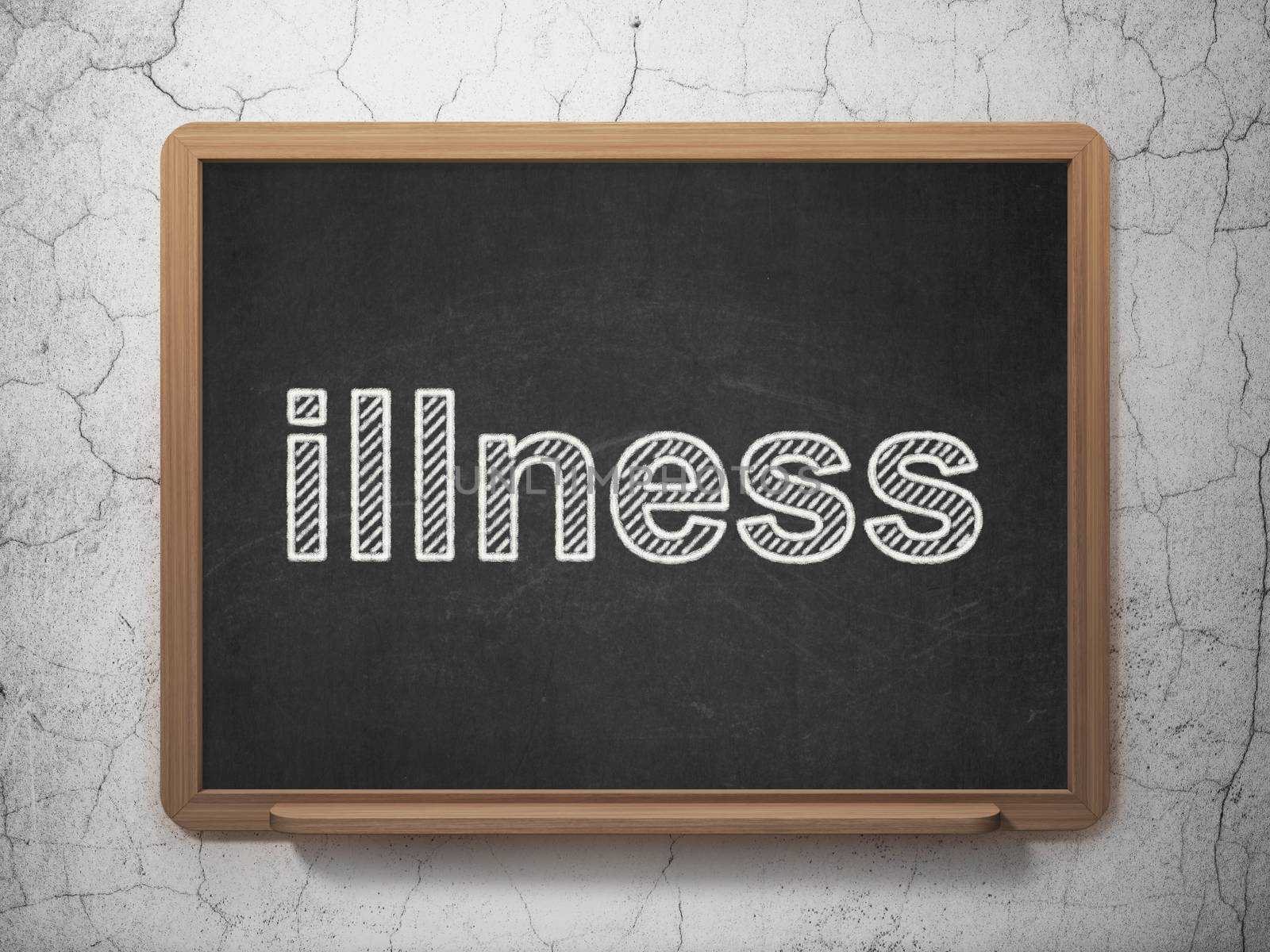 Health concept: text Illness on Black chalkboard on grunge wall background, 3D rendering