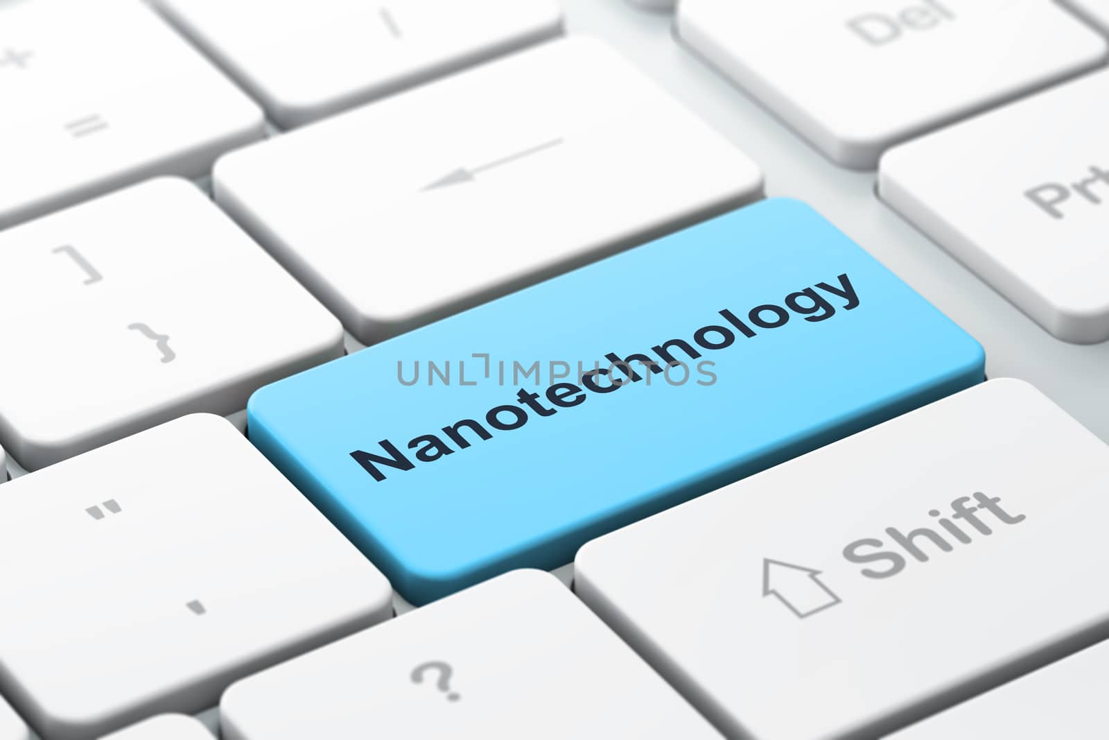 Science concept: computer keyboard with word Nanotechnology, selected focus on enter button background, 3D rendering