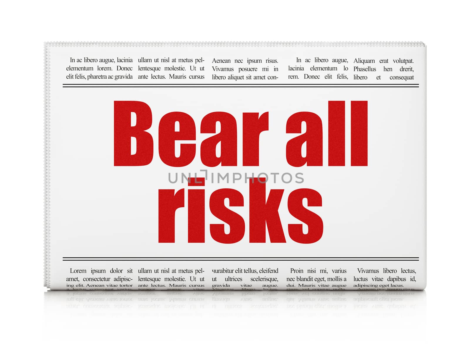 Insurance concept: newspaper headline Bear All Risks on White background, 3D rendering