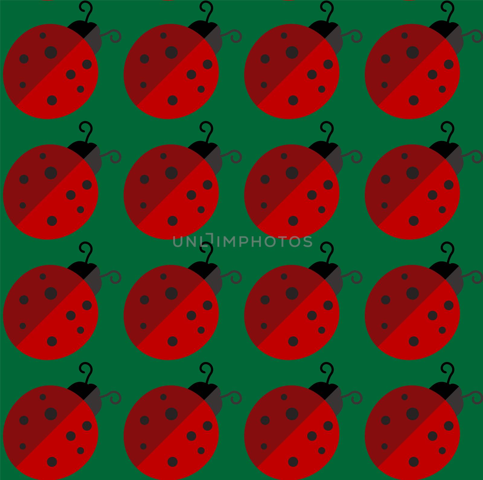 Lady-bird or ladybug pattern on light background. Cartoon illustration. Endless insect texture for textile