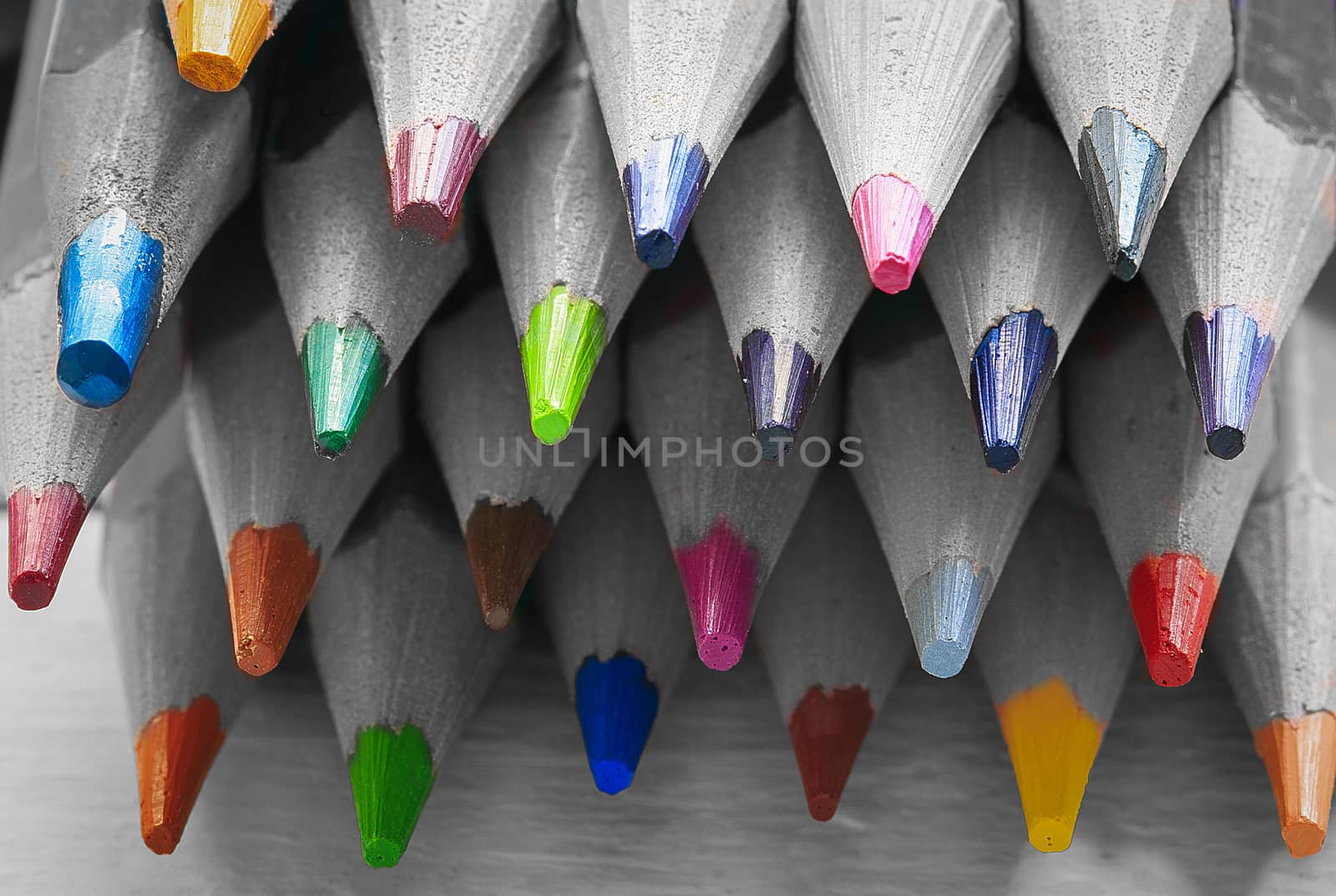 Group of color pencils in black and white