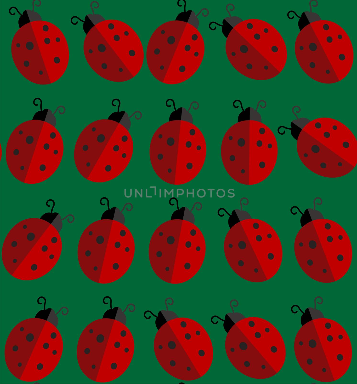 Lady-bird or ladybug pattern on light background. Cartoon illustration. Endless insect texture for textile