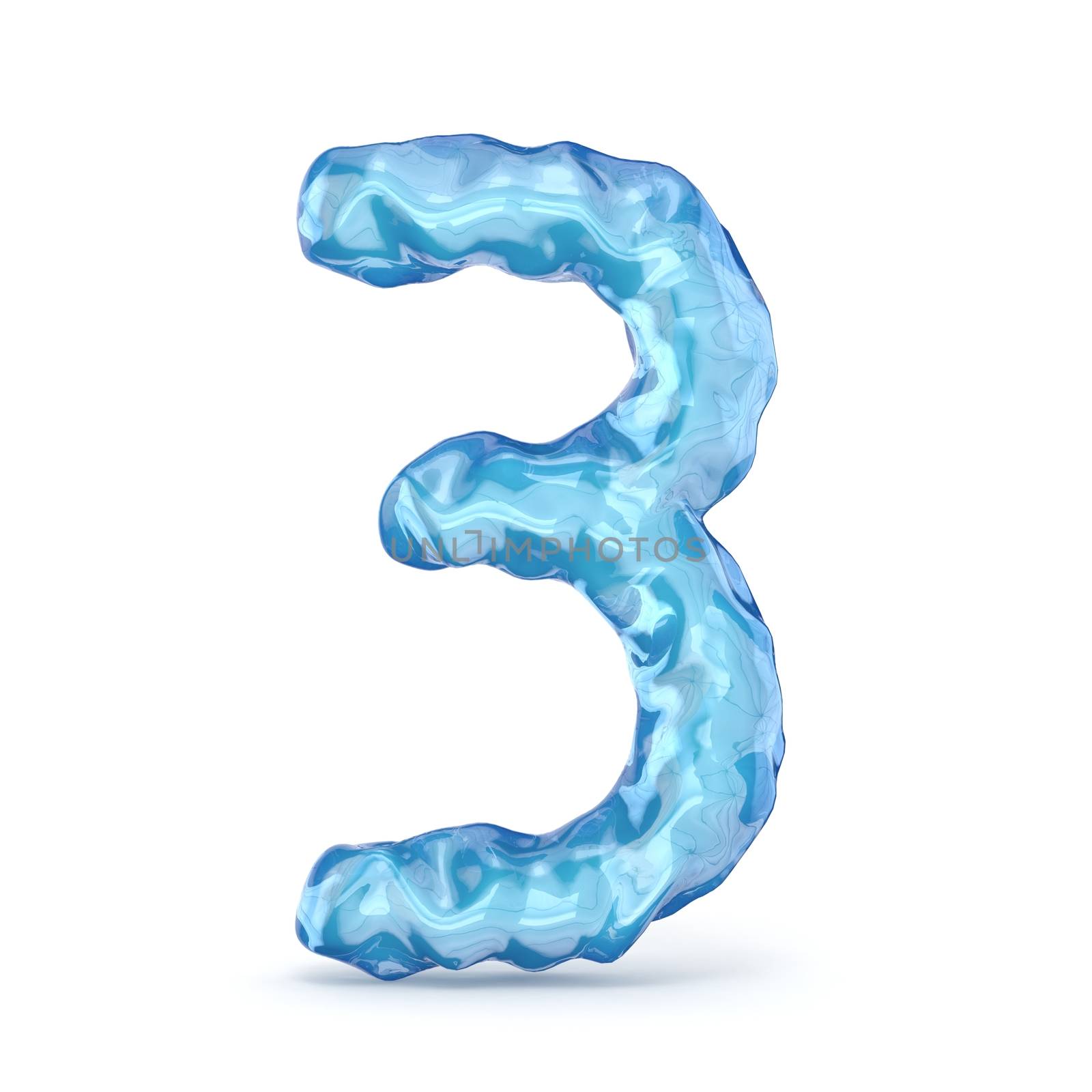 Ice font number 3 THREE 3D render illustration isolated on white background