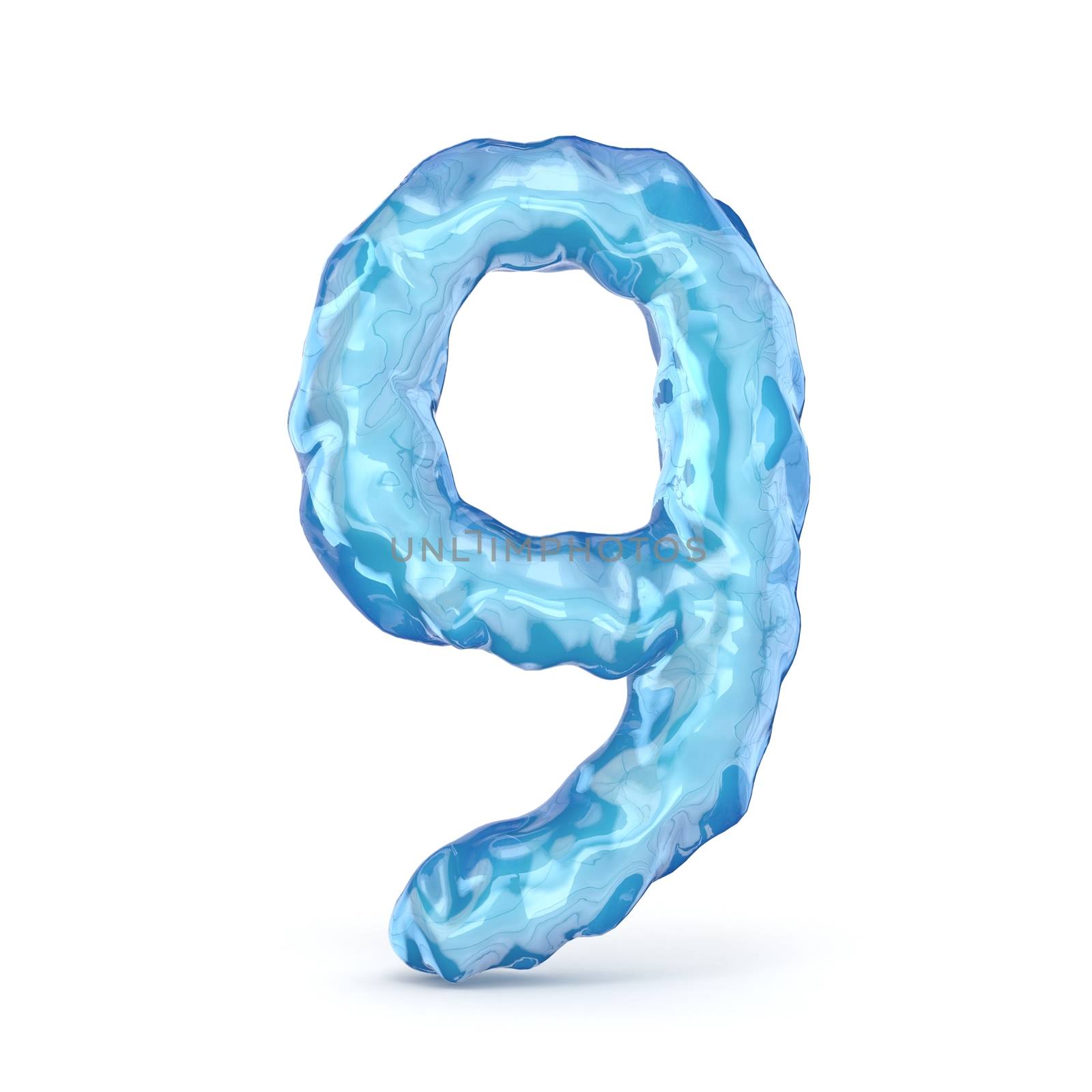 Ice font number 9 NINE 3D render illustration isolated on white background