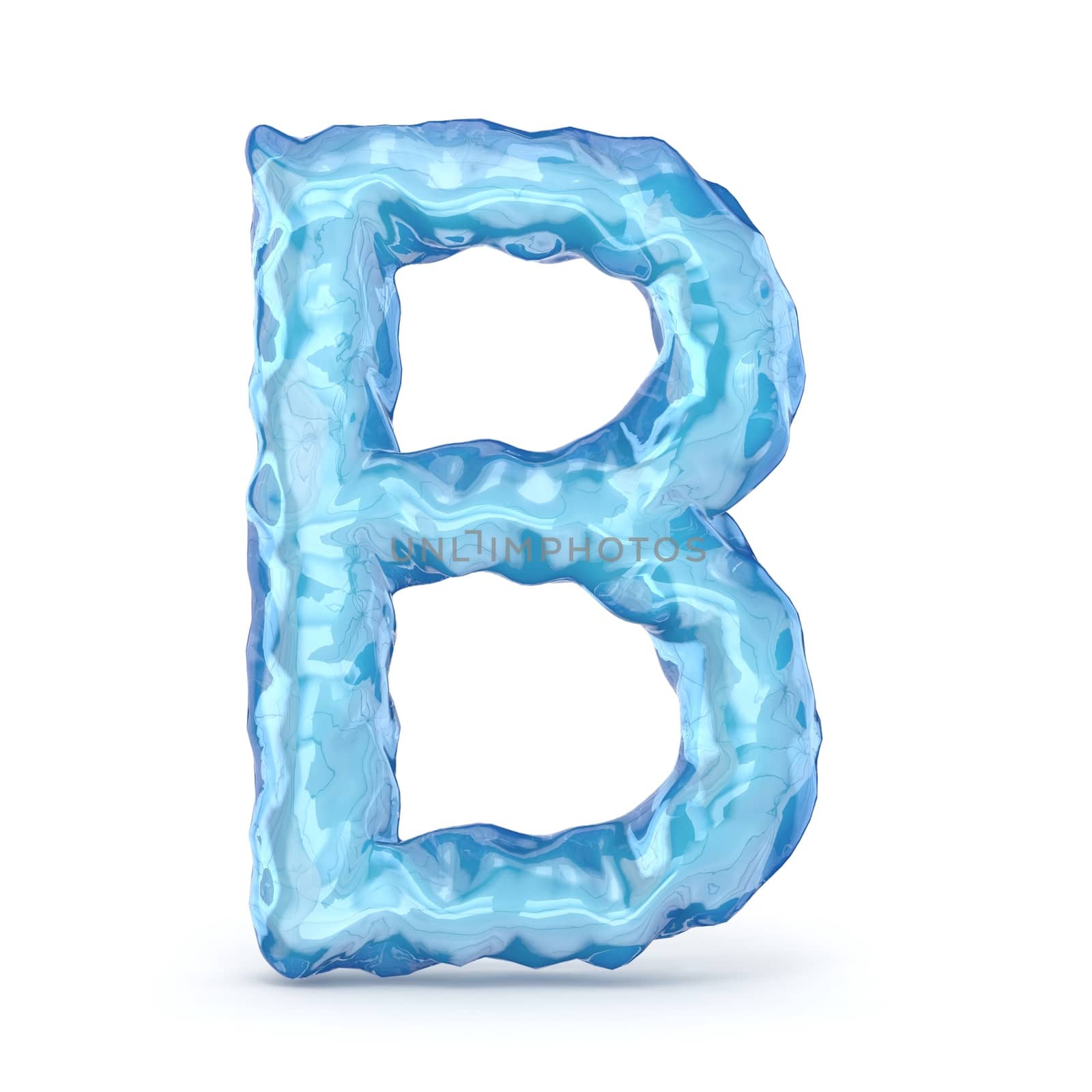 Ice font letter B 3D render illustration isolated on white background