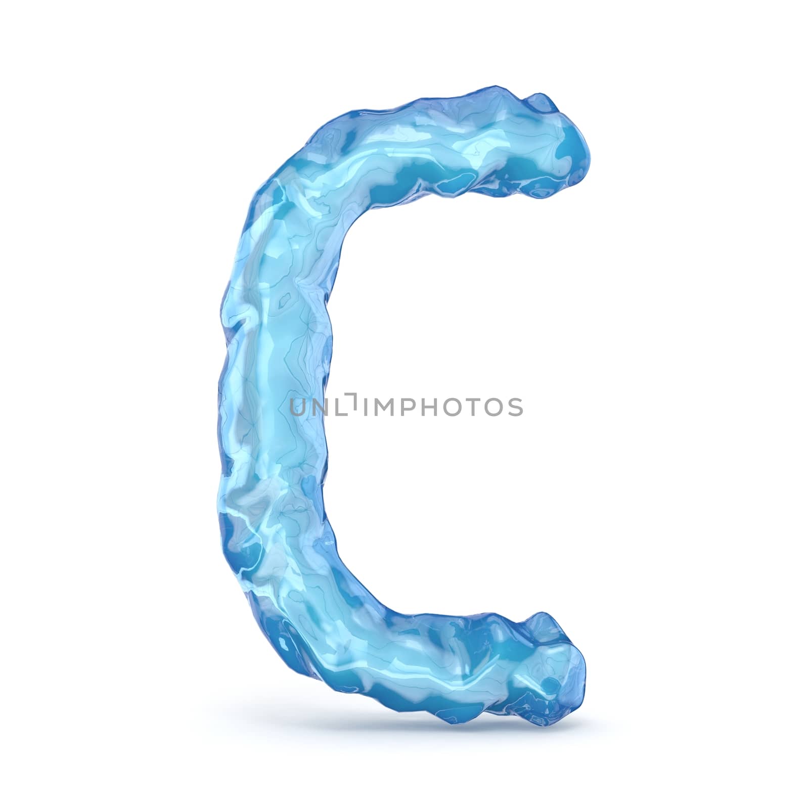 Ice font letter C 3D render illustration isolated on white background