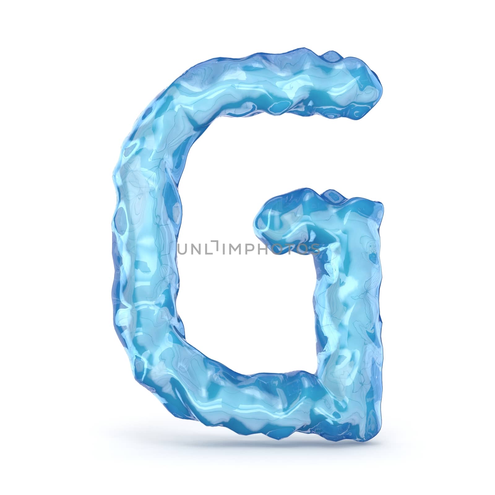 Ice font letter G 3D render illustration isolated on white background