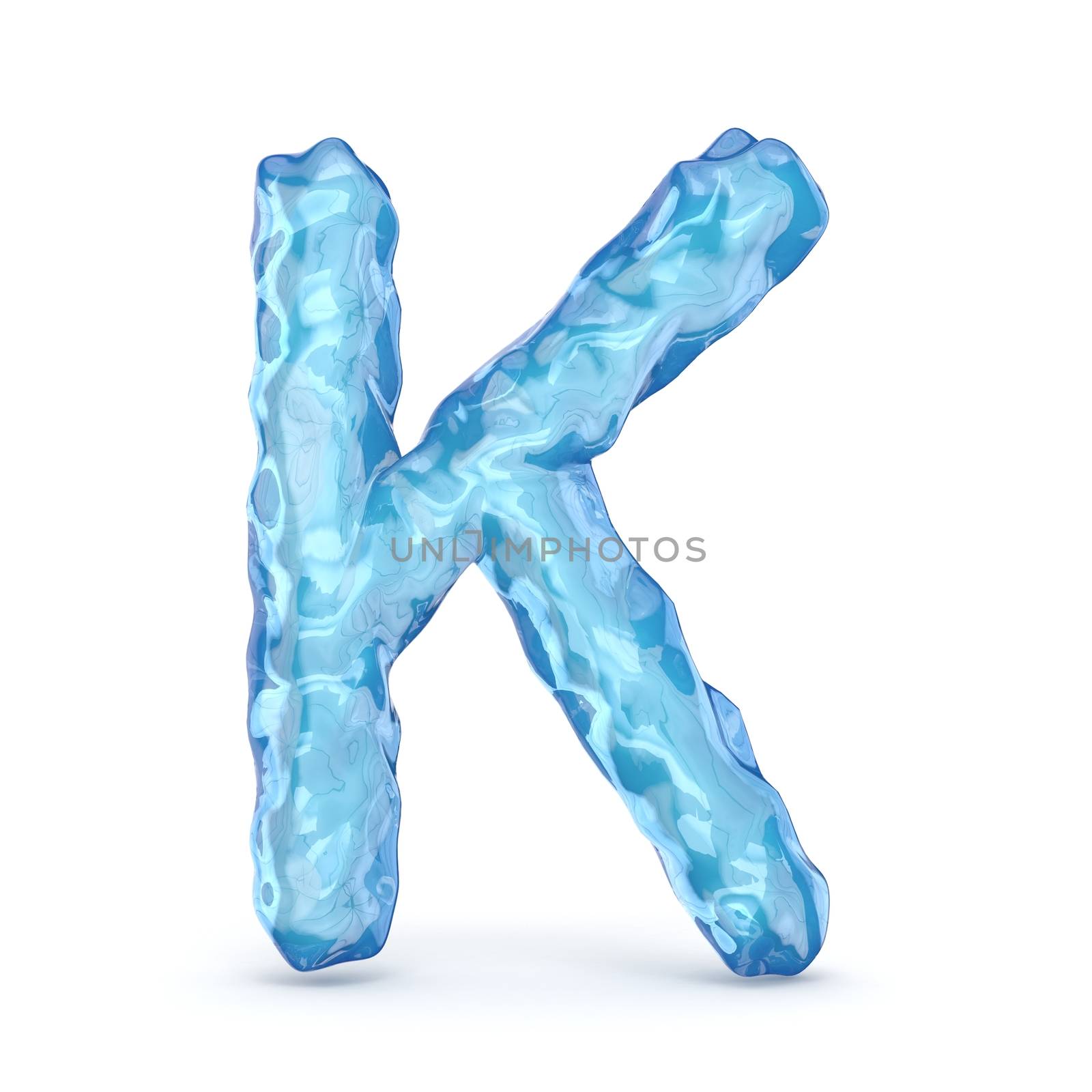 Ice font letter K 3D render illustration isolated on white background