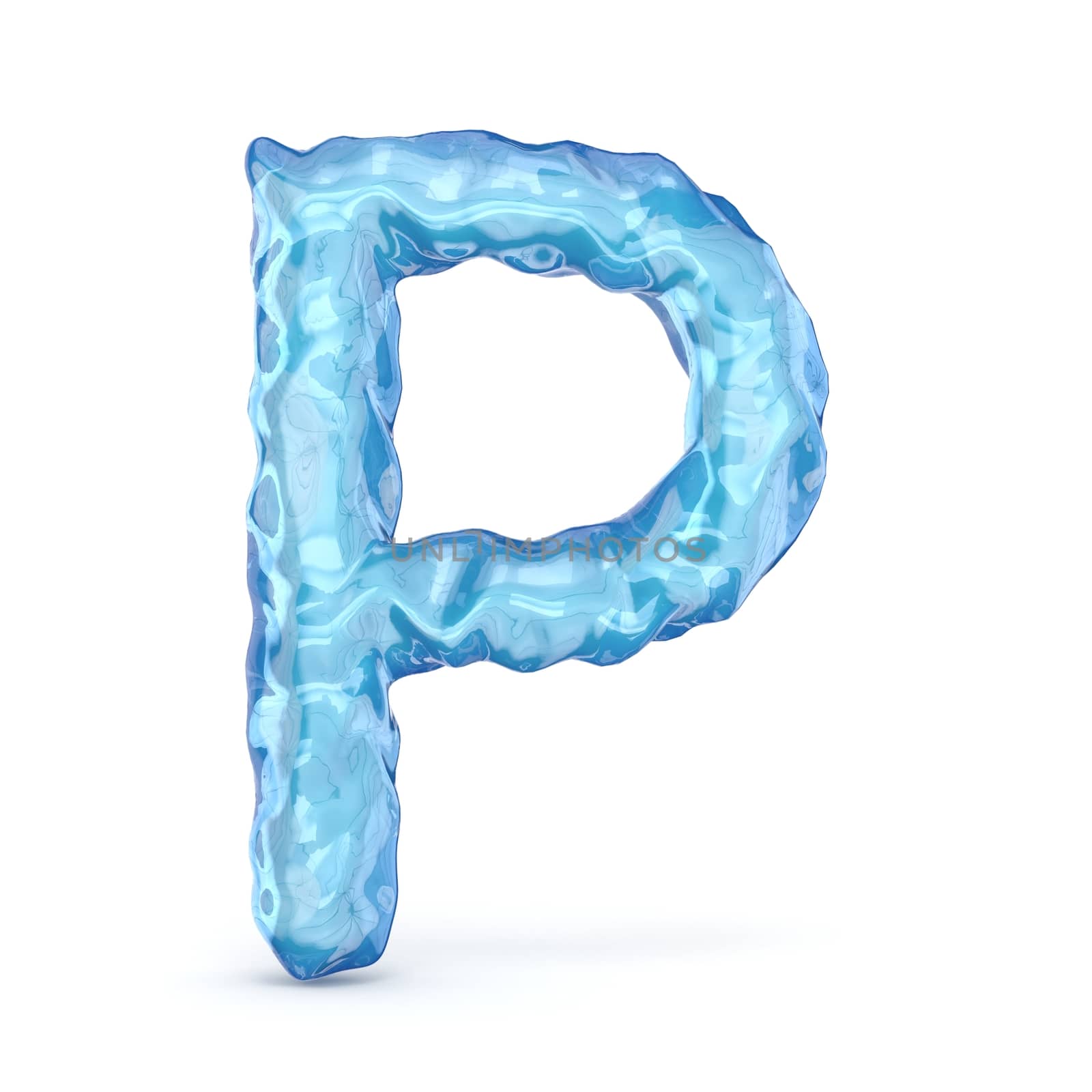 Ice font letter P 3D render illustration isolated on white background