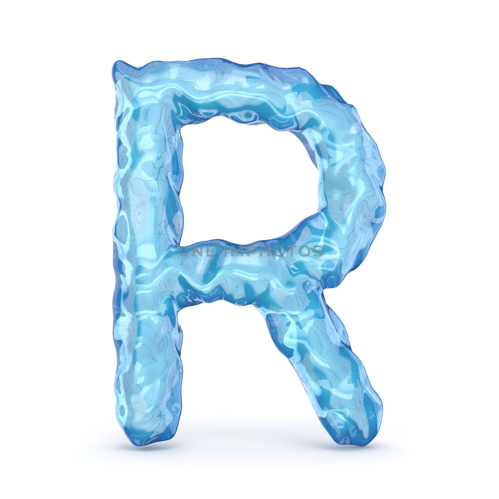 Ice font letter R 3D render illustration isolated on white background