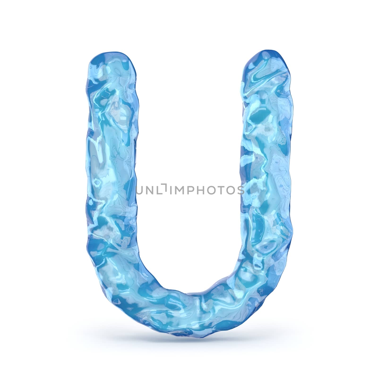 Ice font letter U 3D render illustration isolated on white background