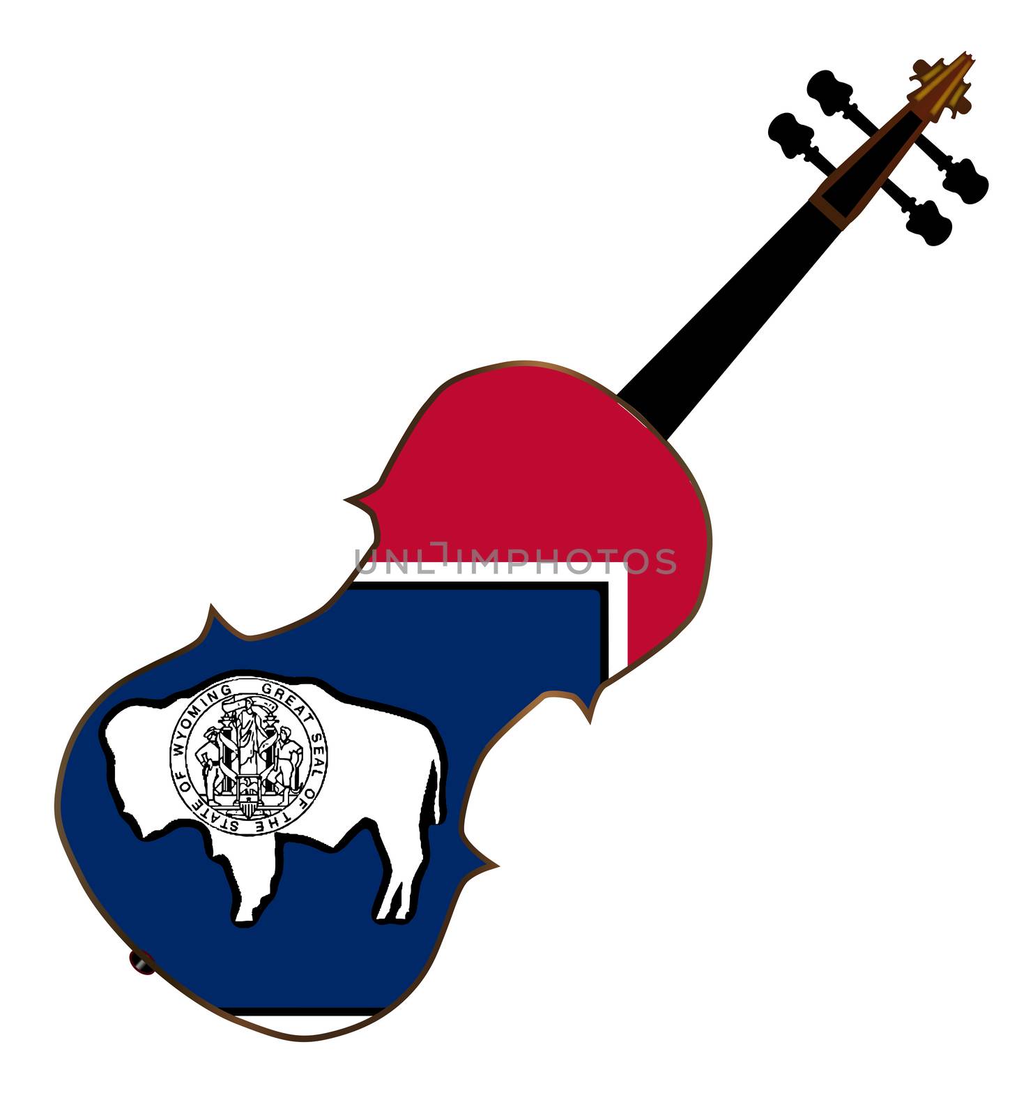 A typical violin with Wyoming state flag isolated over a white background