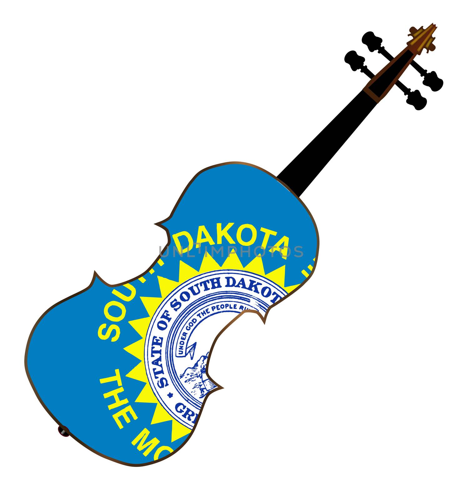 A typical violin with South Dakota state flag isolated over a white background